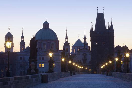 czech republic prague - charles bridge and spires of the old town at dawn