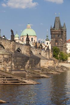 czech republic prague - charles bridge and spires of the old town