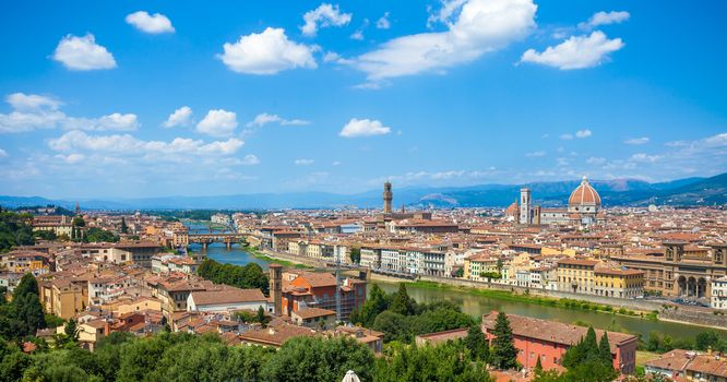 Florence panoramic view with Cathedral Santa Maria del Fiore, Pallazo Vecchio and Ponte Vecchio, Italy