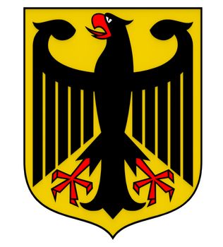 Coat of arms of Germany, black eagle on a yellow field, 3d render