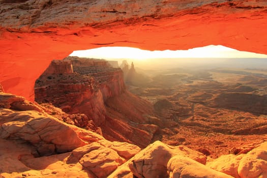 Glowing Mesa Arch at sunrise, Canyonlands National Park, Utah