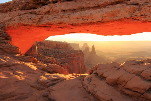 Glowing Mesa Arch at sunrise, Canyonlands National Park, Utah