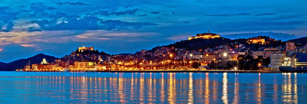 Historic Sibenik waterfront evening panorama, UNESCO world heritage site in Dalmatia, Croatia