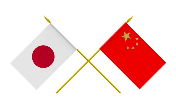 Flags of China and Japan, 3d render, isolated