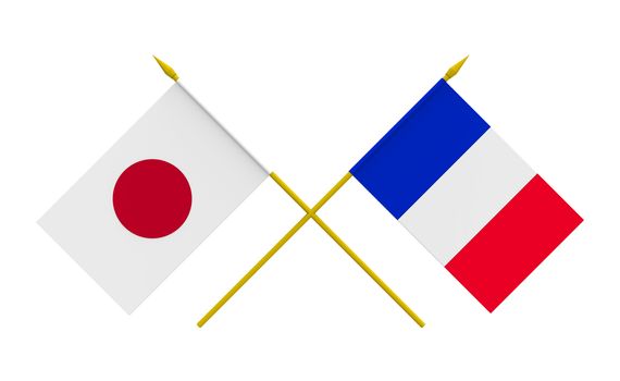 Flags of France and Japan, 3d render, isolated