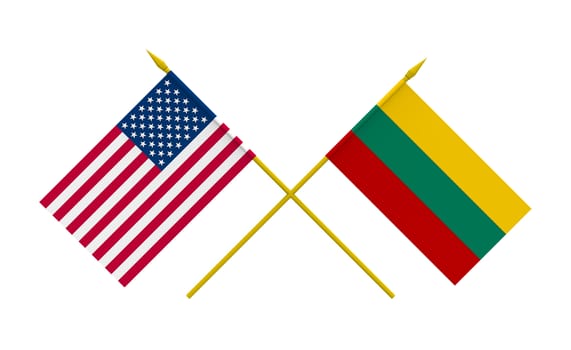 Flags of Lithuania and USA, 3d render, isolated