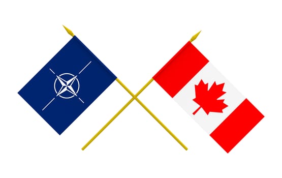 Flags of Canada and NATO, 3d render, isolated