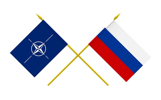 Flags of NATO and Russia, 3d render, isolated
