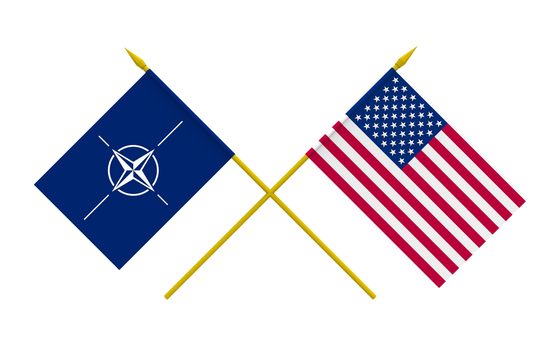 Flags of NATO and USA, 3d render, isolated