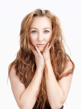 Portrait of a Young Girl with Long Brown Hair and Blue Eyes