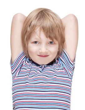 Portrait of a Boy with Blond Hair Looking - Isolated on White