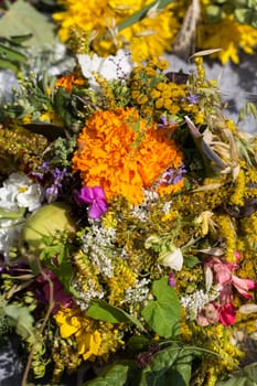 beautiful bouquets of flowers and herbs 