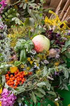 beautiful bouquets of flowers and herbs 