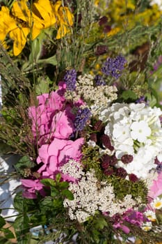 beautiful bouquets of flowers and herbs 