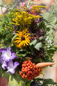 beautiful bouquets of flowers and herbs 