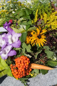 beautiful bouquets of flowers and herbs 