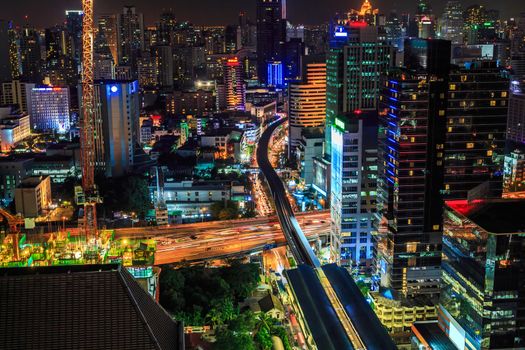 Traffic and transportation of Bangkok by night, Thailand