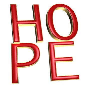 The three-dimensional word hope isolated on a white background.