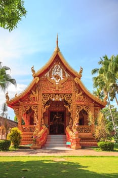 Decoration on the facade of buddhist temple in Lampang Province, Thailand