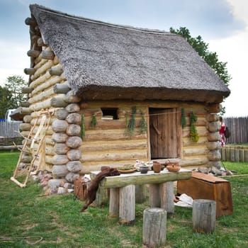 Small herbalist's hut with thatched roof