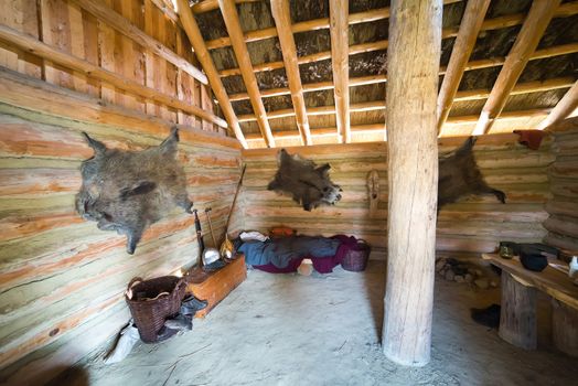 Inside of slavic hunter's hut