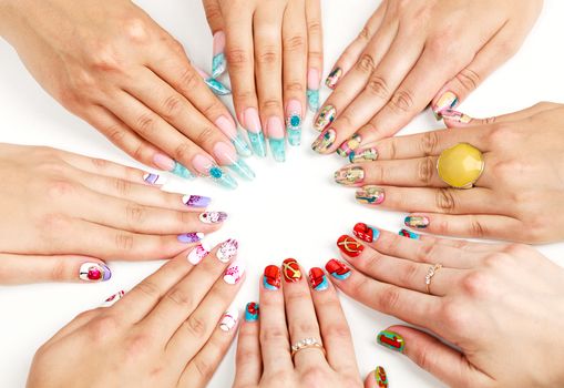 Female hands with various nail arts