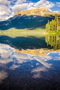 Mountain range and water reflection, Emerald lake, Rocky mountains, Canada