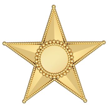 Gold star with blank plate isolated on white background. High resolution 3D image