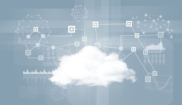 Cloud with network and graphs. Technology background
