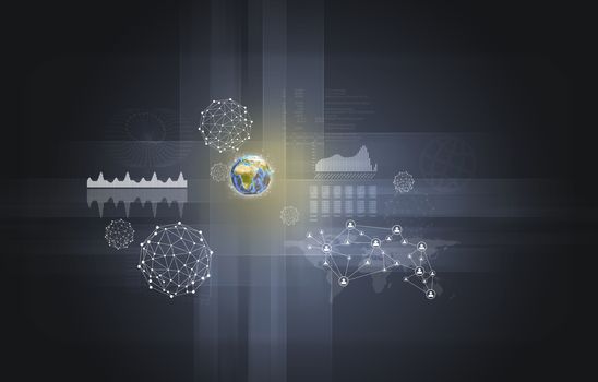 Earth with graphs and network. Elements of this image are furnished by NASA