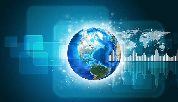 Earth with graphs and network. Elements of this image are furnished by NASA