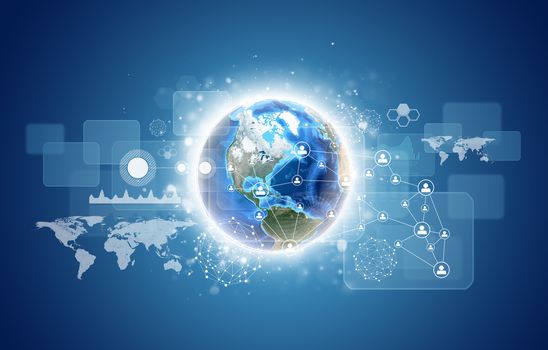 Earth with graphs and network. Elements of this image are furnished by NASA