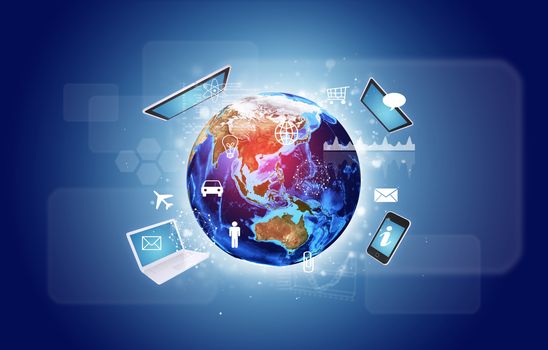 Earth with electronics, graphs and icons. Elements of this image are furnished by NASA