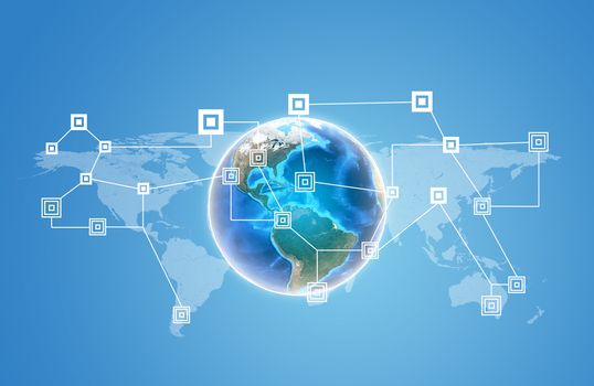 Earth with world map and network. Elements of this image are furnished by NASA