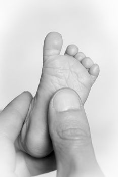 Closeup at a tiny foot of a newborn