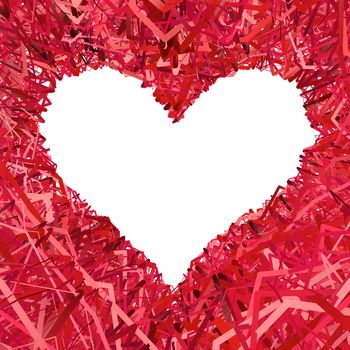 Blank heart shaped frame composed of red ribbons. High resolution 3D image