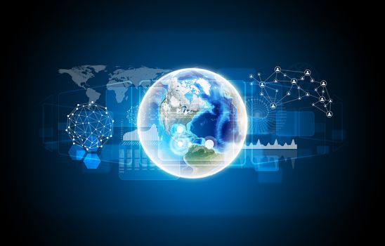 Earth with graphs and network. Elements of this image are furnished by NASA