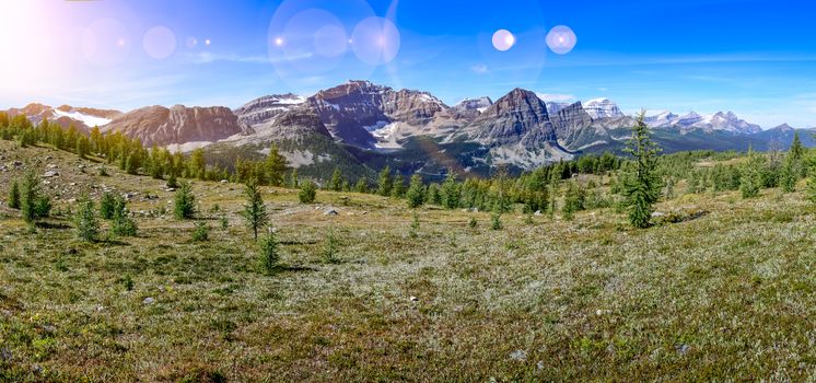 Panoramic view of mountains in Banff national park near Egypt lake, Alberta, Canada