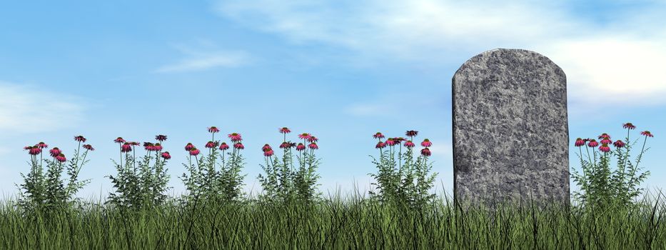 Tombstone and beautiful flowers by day - 3D render