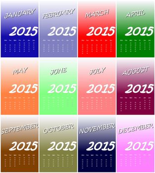 European colorful 2015 year calendar with week starting from monday