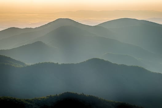 The simple layers of the Smokies at sunset - Smoky Mountain Nat. Park, USA.