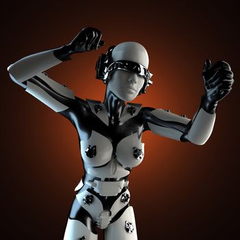 woman cyborg of steel and white plastic