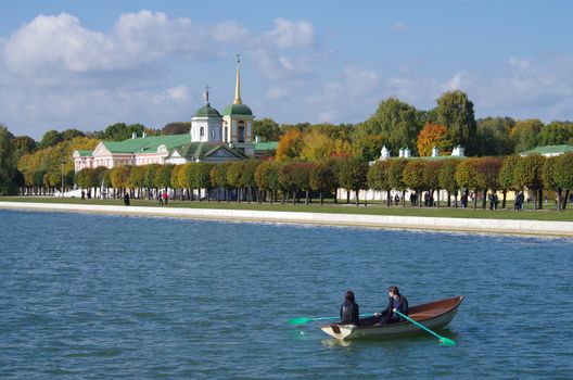 MOSCOW, RUSSIA - September 28, 2014: View of the Kuskovo estate in autumn day