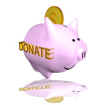 Piggy Bank with word "Donate" on the side, 3d render