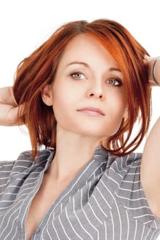 Portrait of Young Woman with Red Hair - Isolated on White