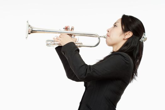 Portrait of a Female Trumpet Player - Isolated on White