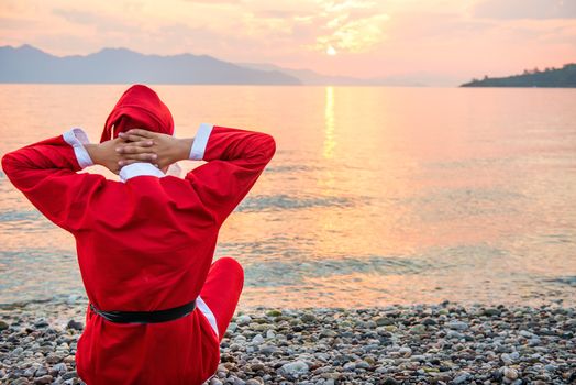 summer vacation santa claus on the beach