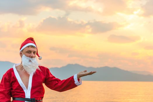 Santa Claus and the beautiful seascape