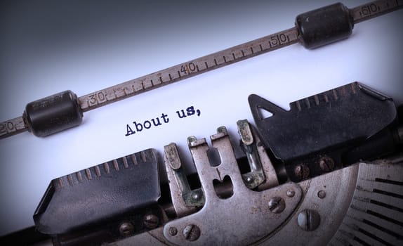 Vintage inscription made by old typewriter, About us
