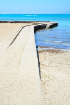 Stone jetty horizon Palma bay, Mallorca, Balearic islands, Spain.